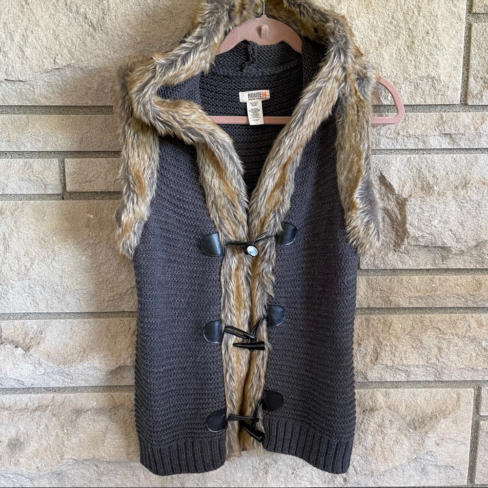 Route 66 knit sweater faux‎ fur size large size black